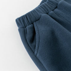 Dave&Bella Toddler Boys Casual Navy Blue Warm Plush-lined Drawstring Loose Pants