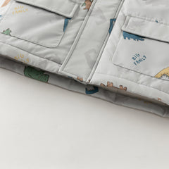 Dave&Bella Toddler Boys Winter Playful Dinosaur Print Outwear Cozy Padded Hooded Coats