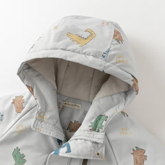 Dave&Bella Toddler Boys Winter Playful Dinosaur Print Outwear Cozy Padded Hooded Coats