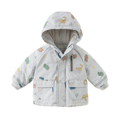 Dave&Bella Toddler Boys Winter Playful Dinosaur Print Outwear Cozy Padded Hooded Coats