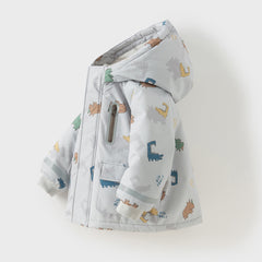 Dave&Bella Toddler Boys Winter Playful Dinosaur Print Outwear Cozy Padded Hooded Coats