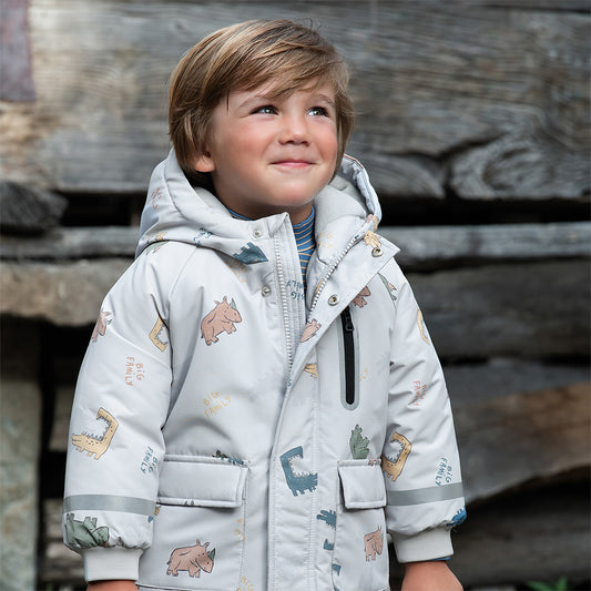 Dave&Bella Toddler Boys Winter Playful Dinosaur Print Outwear Cozy Padded Hooded Coats