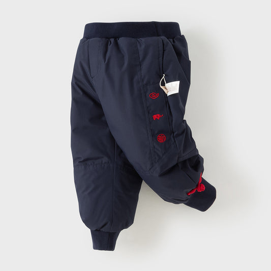 Dave&Bella Toddler Boys Winter Chinese-style Navy Blue Cozy Loose Down Pants