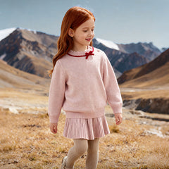 Dave&Bella Kids Girls Elegant Pink/Beige Versatile Pullover Soft Pure Cashmere Sweaters