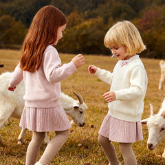 Dave&Bella Kids Girls Elegant Pink/Beige Versatile Pullover Soft Pure Cashmere Sweaters