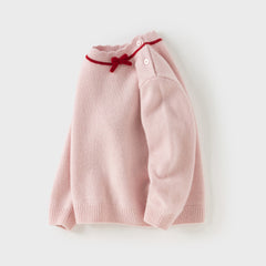 Dave&Bella Kids Girls Elegant Pink/Beige Versatile Pullover Soft Pure Cashmere Sweaters