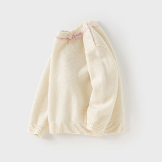 Dave&Bella Kids Girls Elegant Long-sleeved Versatile Pullover Pure Cashmere Sweater Tops