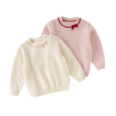 Dave&Bella Kids Girls Elegant Pink/Beige Versatile Pullover Soft Pure Cashmere Sweaters