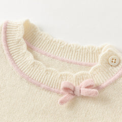 Dave&Bella Kids Girls Elegant Pink/Beige Versatile Pullover Soft Pure Cashmere Sweaters