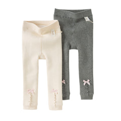 Dave&Bella Kids Girls Beige/Grey Plush-lined Warm Footless Tights Leggings