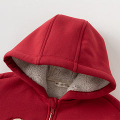 Dave&Bella Toddler Boys Festival Red Long-sleeved Hooded Outwear Plush-lined Coats