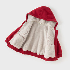 Dave&Bella Toddler Boys Festival Red Long-sleeved Hooded Outwear Plush-lined Coats