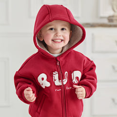 Dave&Bella Toddler Boys Festival Red Long-sleeved Hooded Outwear Plush-lined Coats