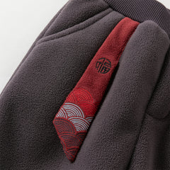 Dave&Bella Toddler Boys Playful Red Chinese-style Hooded Sweatshirt Long Pants Sets