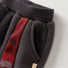 Dave&Bella Toddler Boys Playful Red Chinese-style Hooded Sweatshirt Long Pants Sets