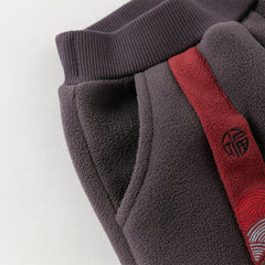 Dave&Bella Toddler Boys Playful Red Chinese-style Hooded Sweatshirt Long Pants Sets