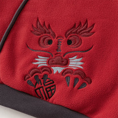 Dave&Bella Toddler Boys Playful Red Chinese-style Hooded Sweatshirt Long Pants Sets