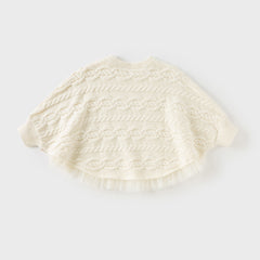 Dave&Bella Kids Girls Winter Elegant Pearl White Cape-style Knit Pullover Sweaters Tops