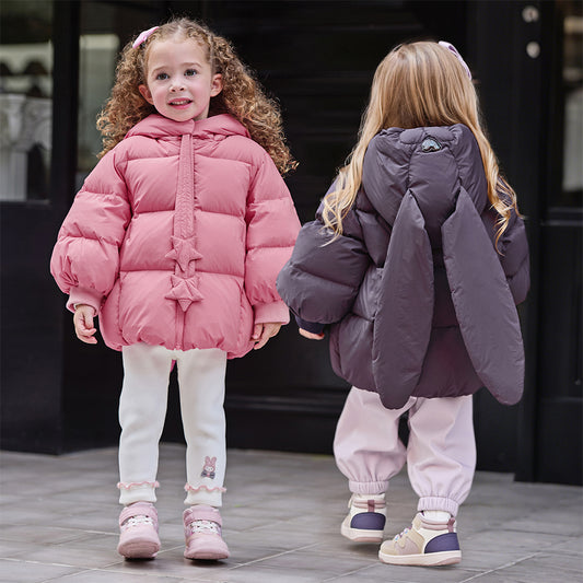 Dave&Bella Toddler Girls Winter Cute Rabbit-ear Outdoor Waterproof Cozy Down Coats