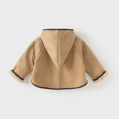 Dave&Bella Toddler Girls Warm Dark Kahki Outwear Soft Hooded Suede Coats