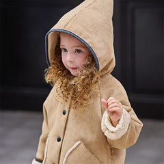 Dave&Bella Toddler Girls Warm Dark Kahki Outwear Soft Hooded Suede Coats