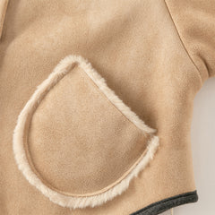 Dave&Bella Toddler Girls Warm Dark Kahki Outwear Soft Hooded Suede Coats