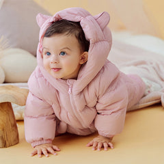Dave&Bella Baby Girls/Boys Winter Stylish Windproof Hooded Cozy Down Rompers