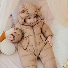 Dave&Bella Baby Girls/Boys Winter Stylish Windproof Hooded Cozy Down Rompers