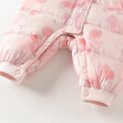 Dave&Bella Baby Girls Winter Cute Pink Strawberry Print Cozy Hooded Down Rompers
