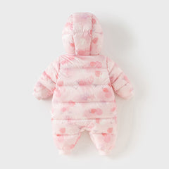 Dave&Bella Baby Girls Winter Cute Pink Strawberry Print Cozy Hooded Down Rompers
