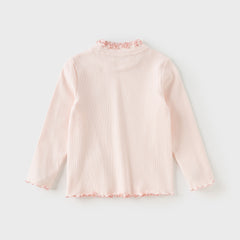 Dave&Bella Toddler Girls Beige/Pink Breathable Cotton Lace-turtle Soft T-shirt Tops