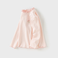 Dave&Bella Toddler Girls Beige/Pink Breathable Cotton Lace-turtle Soft T-shirt Tops