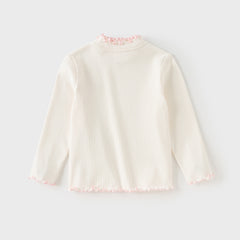 Dave&Bella Toddler Girls Beige/Pink Breathable Cotton Lace-turtle Soft T-shirt Tops