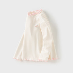 Dave&Bella Toddler Girls Beige/Pink Breathable Cotton Lace-turtle Soft T-shirt Tops