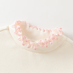 Dave&Bella Toddler Girls Beige/Pink Breathable Cotton Lace-turtle Soft T-shirt Tops