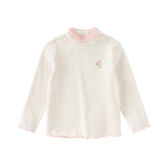 Dave&Bella Toddler Girls Beige/Pink Breathable Cotton Lace-turtle Soft T-shirt Tops
