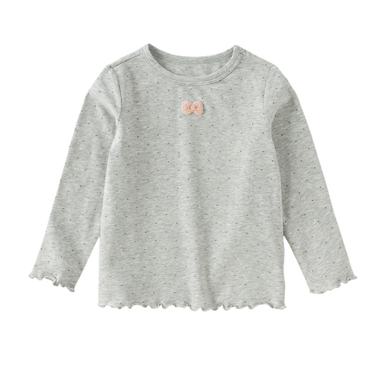 Dave&Bella Toddler Girls Grey/Beige Simple Versatile Soft Polka Dot Print T-Shirts