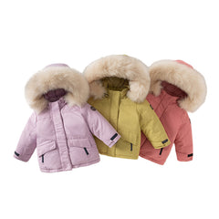 Dave&Bella Kids Girls/Boys Winter Outdoor Waterproof Fur-trimed Hooded Cozy Down Coats