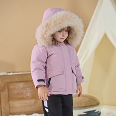 Dave&Bella Kids Girls/Boys Winter Outdoor Waterproof Fur-trimed Hooded Cozy Down Coats
