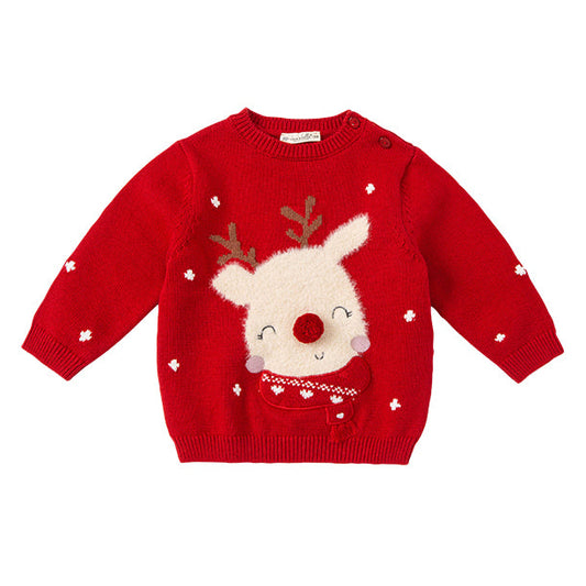 Dave&Bella Toddler Boys/Girls Cute Reindeer Red Christmas Soft Sweaters Tops