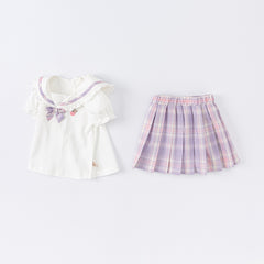 Dave&Bella Toddler Girls Summer Beige T-Shitrs Skirt Outfit Sets