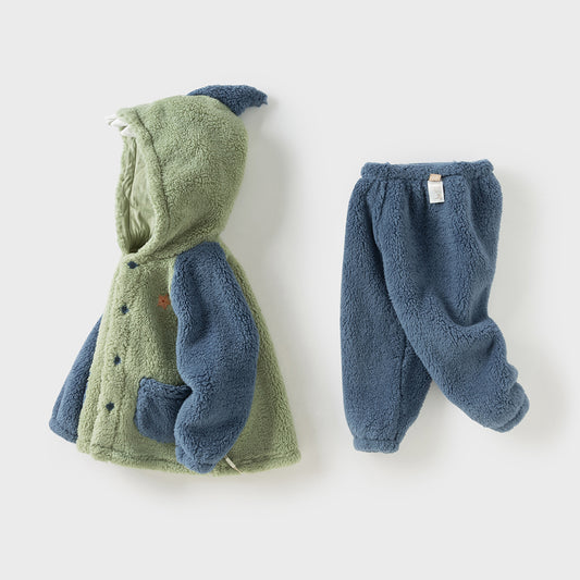 Dave&Bella Toddler Girls Boys Winter Playful Indoor Soft Plush Hooded Pajamas Sets
