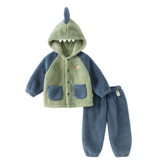 Dave&Bella Toddler Girls Boys Winter Playful Indoor Soft Plush Hooded Pajamas Sets