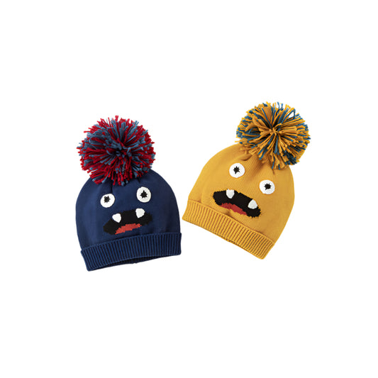 Dave&Bella Boys Winter Navy Blue/Yellow Warm Pullover Knit Hats