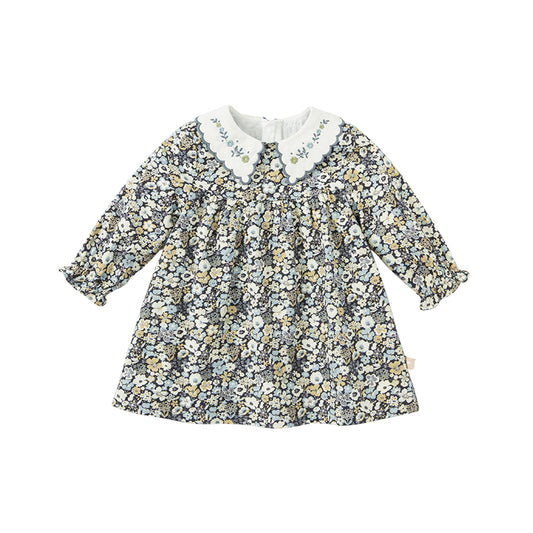 Dave&Bella Toddler Girls Autumn Sweet Cotton Grey Floral Print Casual A-line Dress