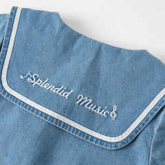 Dave&Bella Kids Girls Autumn Denim Blue Cotton Cape Collar Casual A-line Dress