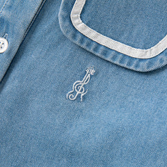 Dave&Bella Kids Girls Autumn Denim Blue Cotton Cape Collar Casual A-line Dress