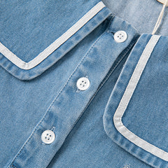 Dave&Bella Kids Girls Autumn Denim Blue Cotton Cape Collar Casual A-line Dress