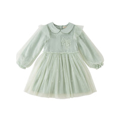 Dave&Bella Kids Girls Autumn Elegance Green Doll Collar A-line Mesh Dress