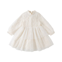 Dave&Bella Toddler Girls Autumn Elegant Chinese Style Beige Mesh A-line Dress